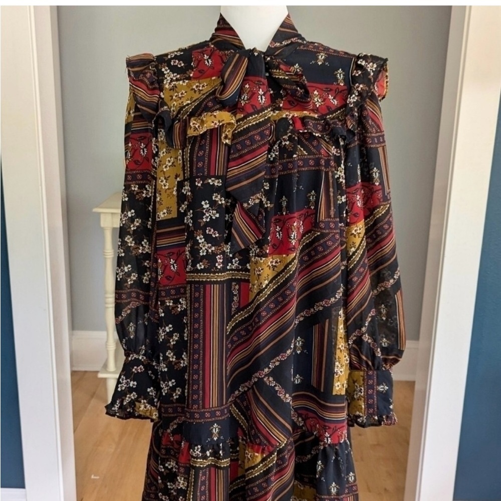 Julia Jordan Floral and Stripe Long Sleeve Dress